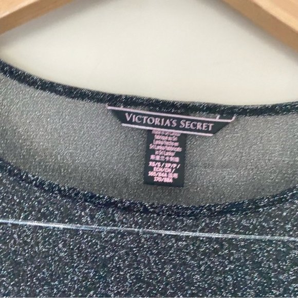VICTORIAS SECRET Black Sheer Mesh Shine Glitter Shimmer Top - Picture 4 of 6